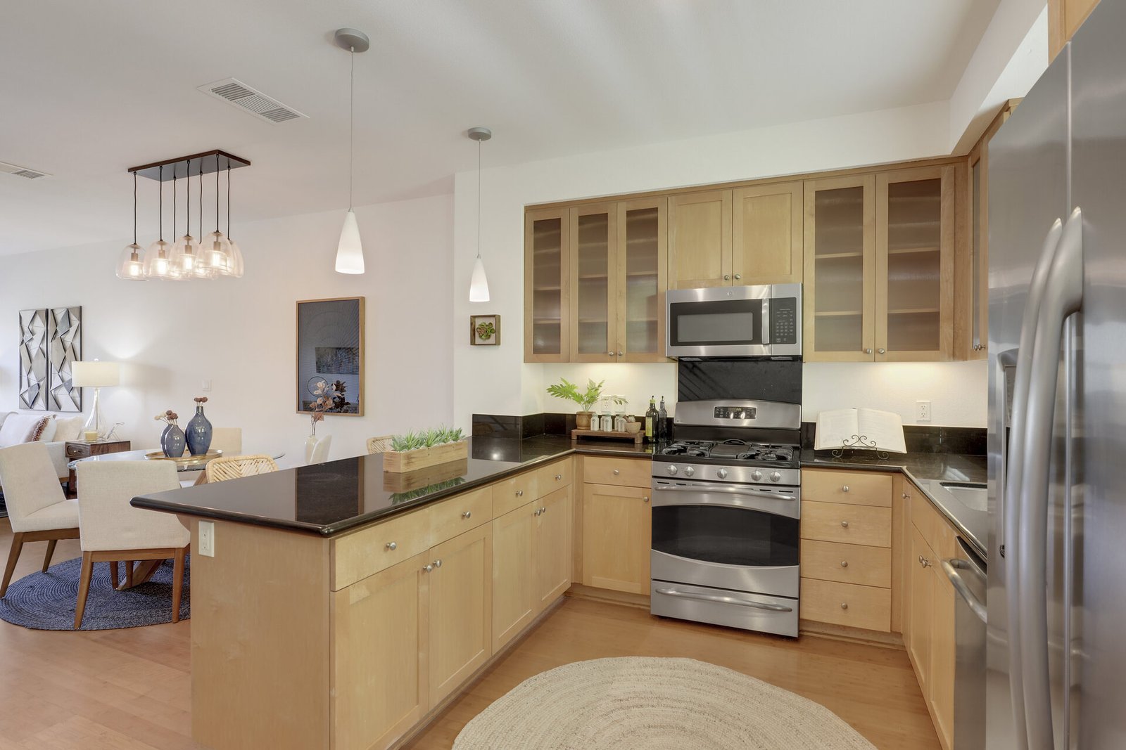 Open-concept kitchen area.